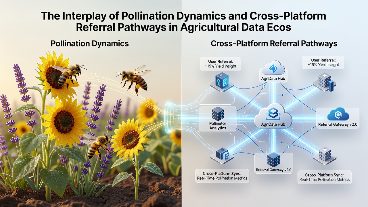 Cross-platform data flow showing pollination metrics shared between agricultural applications and referral services